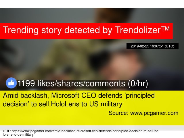 Wearablizer's tweet photo. Amid backlash, #Microsoft #CEO defends ‘principled decision’ to sell #HoloLens to US military #UnitedStates https://t.co/7hc5GYIdPi https://t.co/qIWQfOYfZJ
