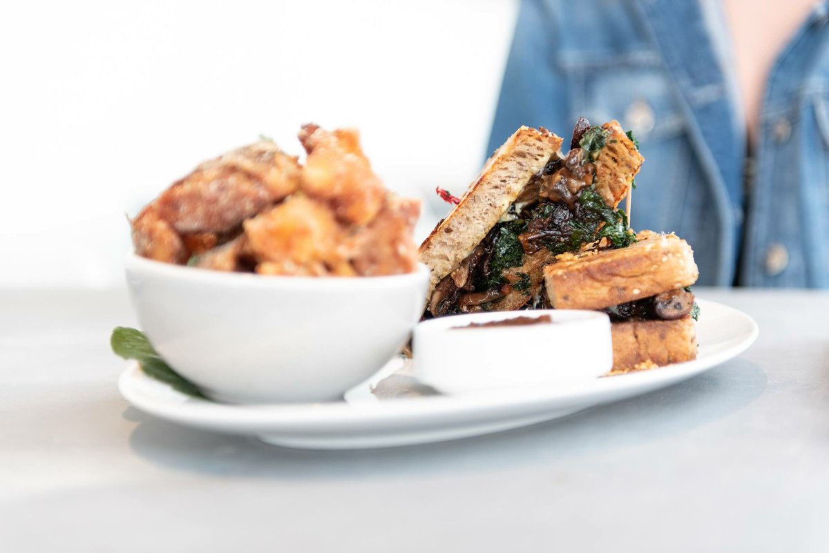 A good sandwich, like the Mushroom Parmesan Melt (Dressed with Provolone, Caramelized Onions, Roasted Garlic Aioli), has transformative powers. It picks you up, gives you energy and tells you that everything's going to be quite alright. #Houston #Lunch