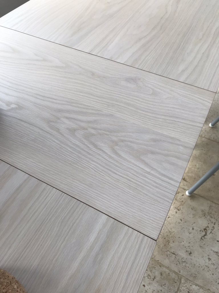 pmevery's tweet photo. @HabitatUK hi - the extendable (Central) part of our new Jerry table has the grain running the opposite way to the 2 main parts of the table. A new one is on its way to us but pls can you confirm the new one won’t have the same problem? https://t.co/P4Eywmsco5