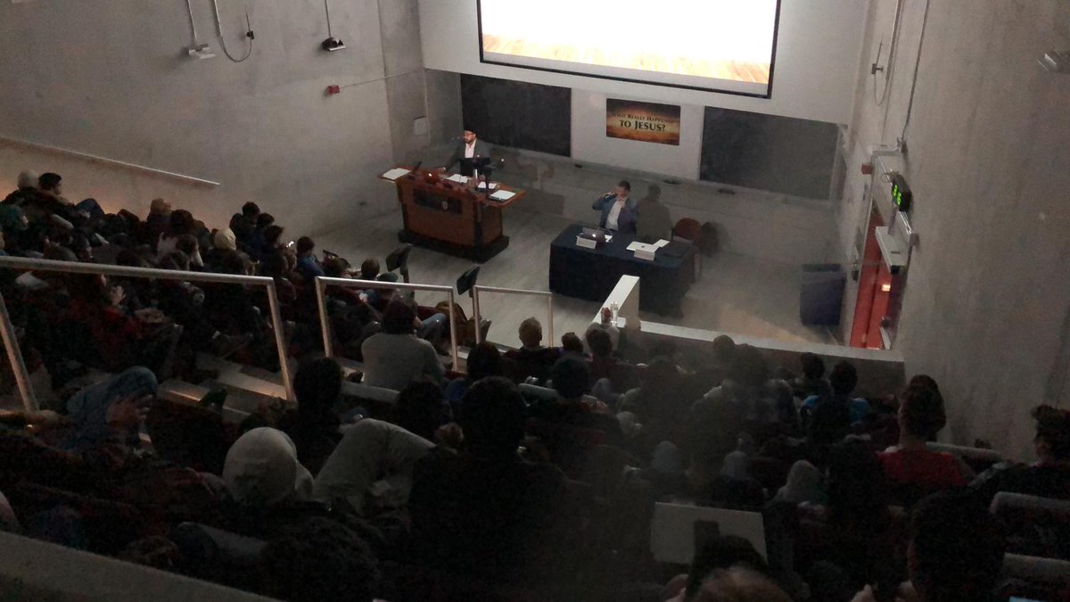 PresidentAMYA's tweet photo. Alhamdolillah, I attended @AMSAMcMaster's extraordinary event last week: 

The True Story of Jesus: God or Man of God?

It was incredible to see a packed house. Entirely organized by Khuddam students. @AMYACanada has unlimited potential. 1500+ students. Just beginning Insha'Allah https://t.co/RQmgZ3yRqH