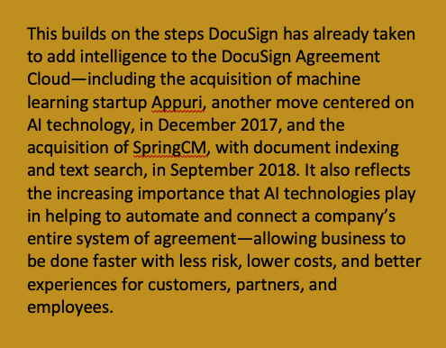 ronfriedmann's tweet photo. .@DocuSign invests $15m in @SealSoftware to accelerate adoption of AI in analyzing agreements
Press release
Does this portend more integrations among leading #legaltech players? I think amount of money here is less important than the tie up. https://t.co/5D0F9Fl8JM