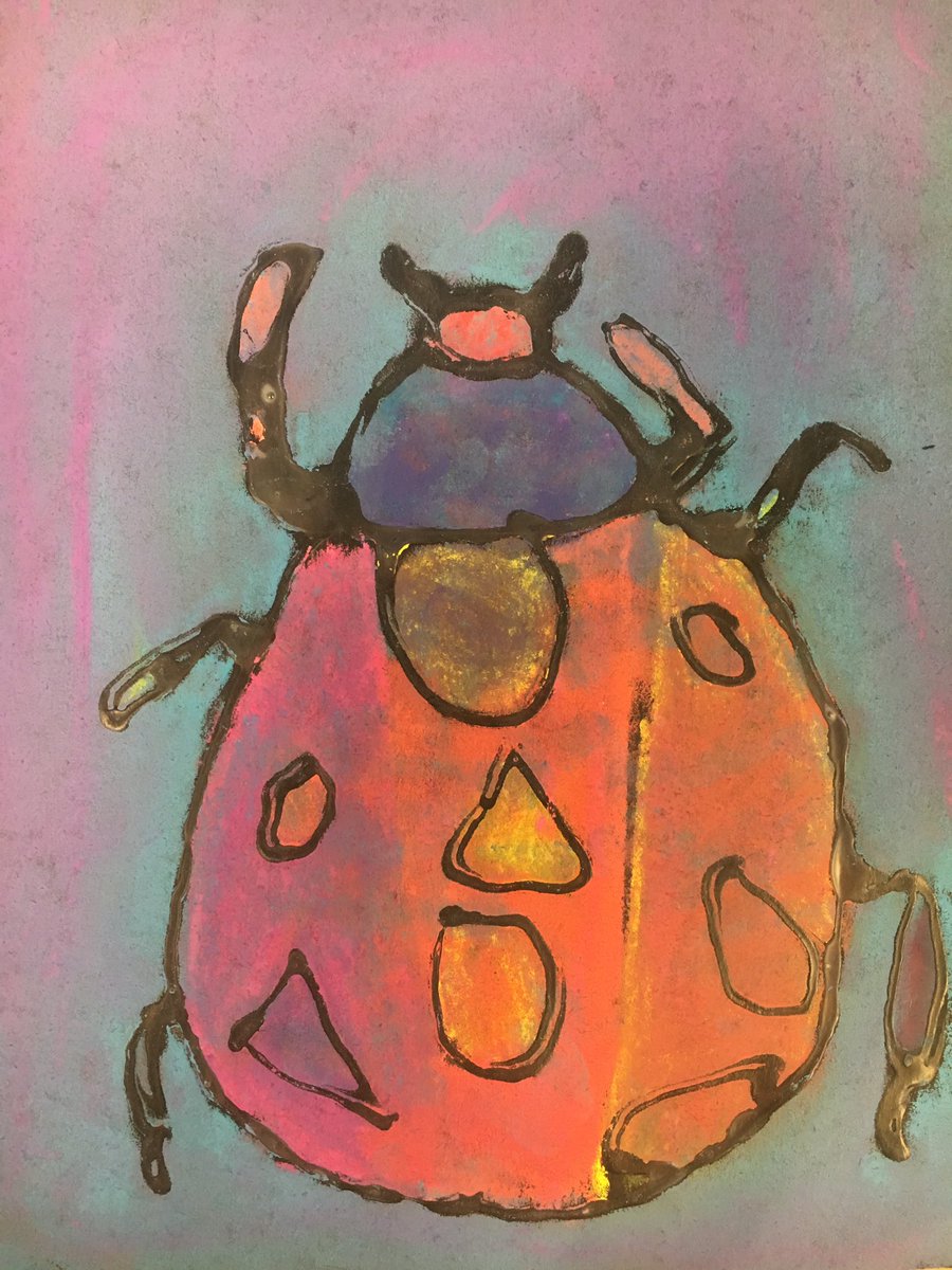 CbeARTstudio's tweet photo. Glowing with pride from these brilliantly colored, 5th grade Arthropods! Muy bien! #elementaryarteducation #risdgreatness #risdconnects #risdace #risdartmatters #chalkpastels #blending #value #contrast https://t.co/YJUbYeRvdc
