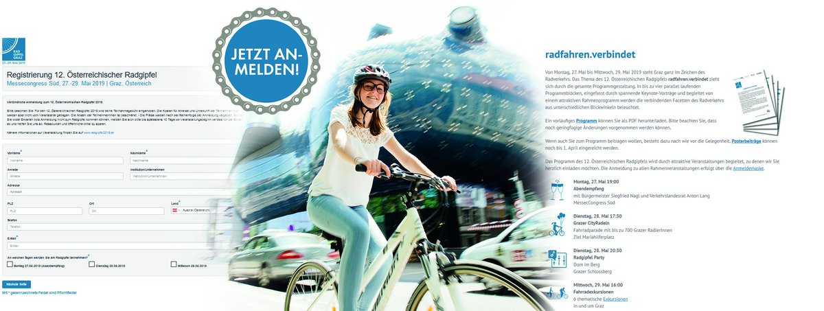 radgipfel's tweet photo. nach der letzten aktualisierung des programms wurde nun die anmeldung zum #radgipfel2019 in #graz geöffnet. mehr auf https://t.co/OvBOdgS5N5.
@GrazStadt @Land_Steiermark @klimaaktiv @bmvit_infothek https://t.co/RqKFOMHWmJ