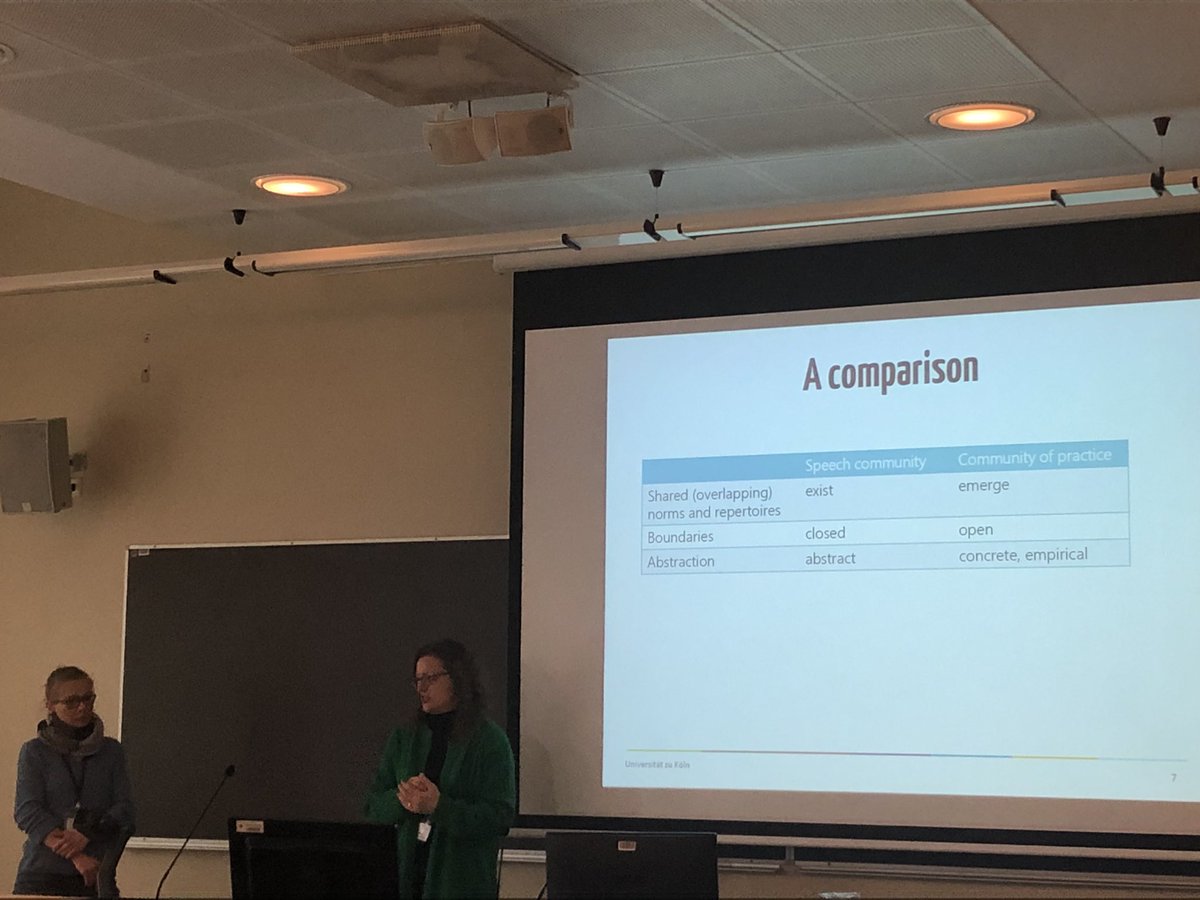 Jrosesla's tweet photo. Sonja Gipper and Katjia Hannß propose using “community of practice” as a tool to describe variation in grammar writing. So happy to see something that is so crucial in #sociolinguistics crossing over to description! #DGT19 https://t.co/XeQgAzMpFL
