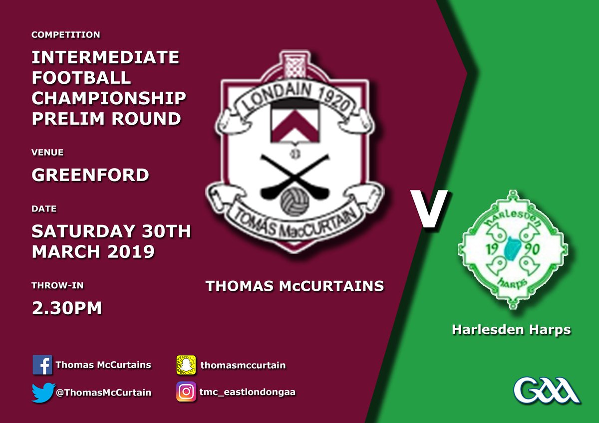 McCurtains matches this weekend. Our Ladies and Mens Football teams are both out in action in Greenford on Saturday. 
Ladies v <a href="/KKGLGF/">KKG LADIES G.F.C</a> at 11.00am
Men v <a href="/HarlesdenHarps/">HarlesdenHarpsGAA</a> at 2.30pm
Get out and support them. #McCurtainsabú 🇶🇦🇶🇦