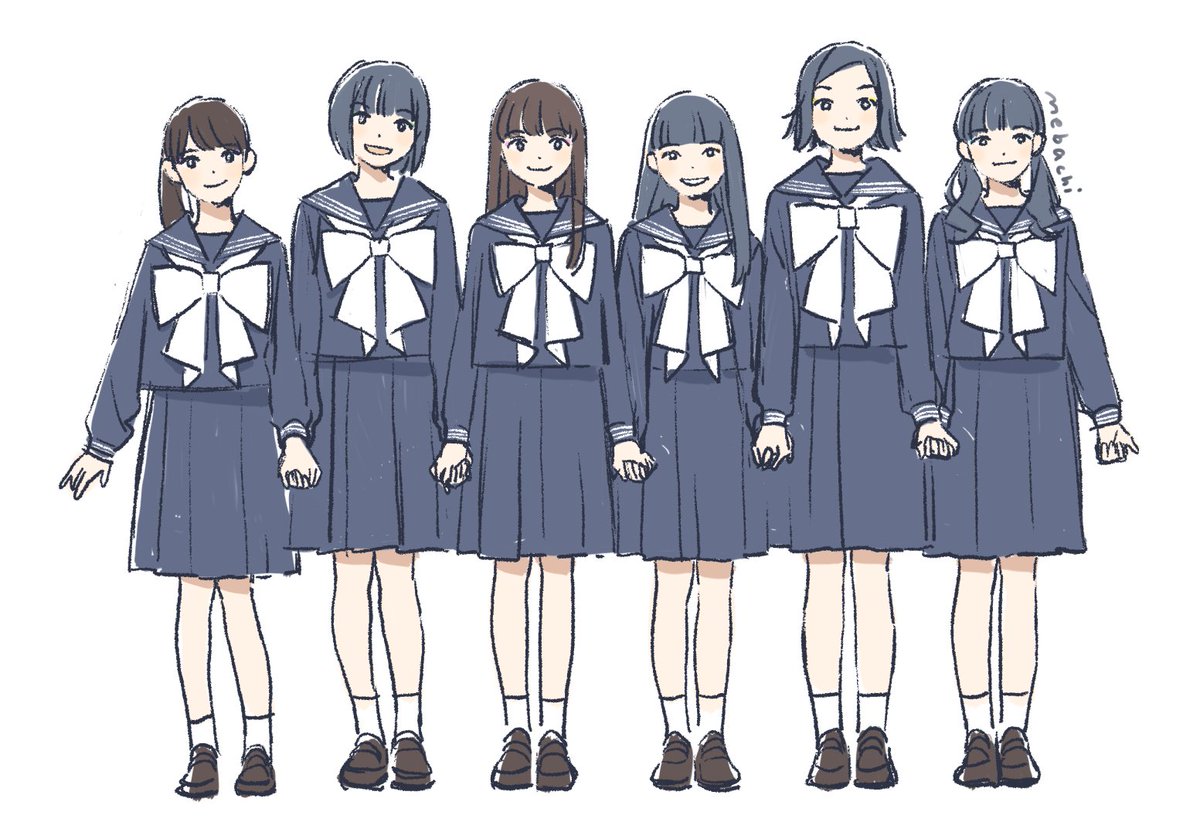 multiple girls long hair school uniform skirt serafuku 6+girls brown hair  illustration images