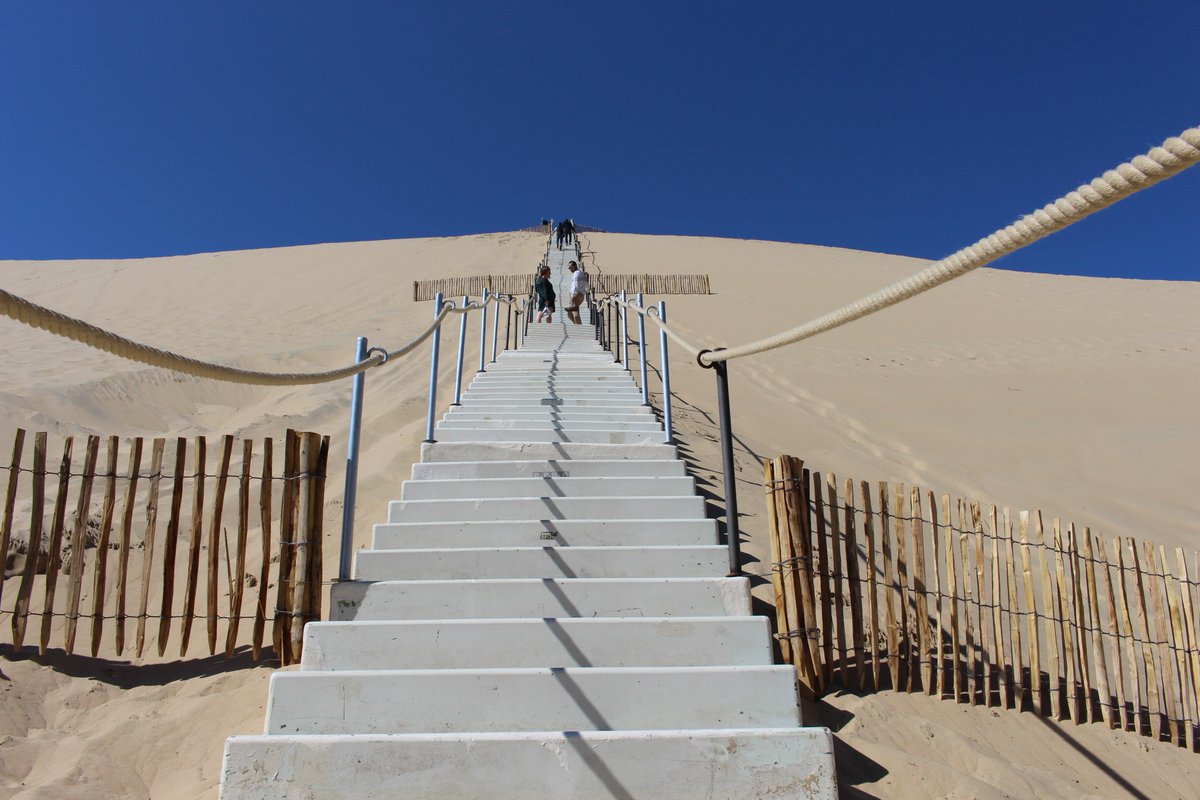 laduneduPilat's tweet photo. L'#escalier permettant de faciliter l'ascension de la #dunedupilat versant Est est installé ! De quoi soulager nos jambes malgré les 170 marches à gravir 😉 L'occasion de profiter du magnifique temps d'aujourd'hui ☀️
#dune #ascension #bassindarcachon #espritbassin #sable https://t.co/9qvsPHpnaO