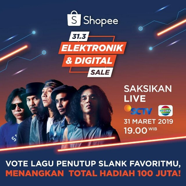 muthia2502's tweet photo. Vote Lagu Penutup yang akan dibawakan Slank di Shopee 31.3 Elektronik &amp; Digital Sale bersama Slank. Menangkan Total Hadiah 100 jt! Vote sebanyak-banyaknya! https://t.co/MAtBssY4RH https://t.co/ICDqTmBSaU