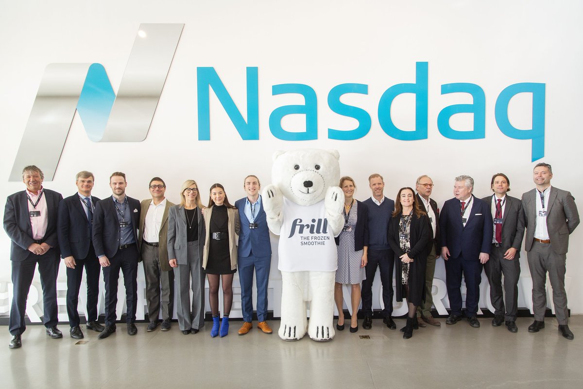 FrillUK's tweet photo. Our Frill bear made history by being the first ever non-human mammal to ring the Nasdaq bell! Look at how we celebrated in Stockholm yesterday 😍🥳 #stockexchange #nasdaq #nasdaqfirstnorth #celebration #milestone #stockholm https://t.co/GROmXT92yD