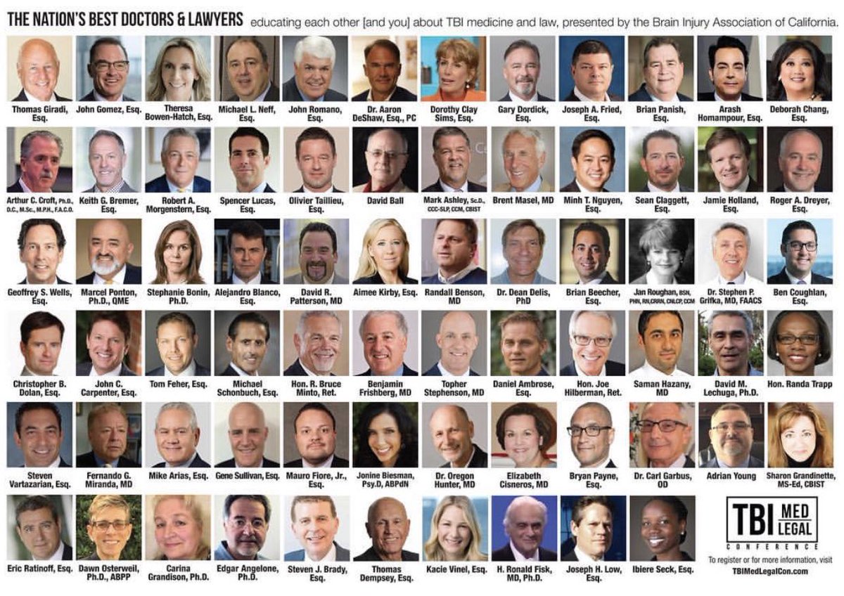 BIACalifornia's tweet photo. We are proud to present some of the nationβs top doctors and lawyers to educate each other and you about TBI medicine and law. #BIACAL #TBI #TraumaticBrainInjury #TBIMedLegal π§ π£ https://t.co/k1FIrKSws8 https://t.co/unDCbzlc5i