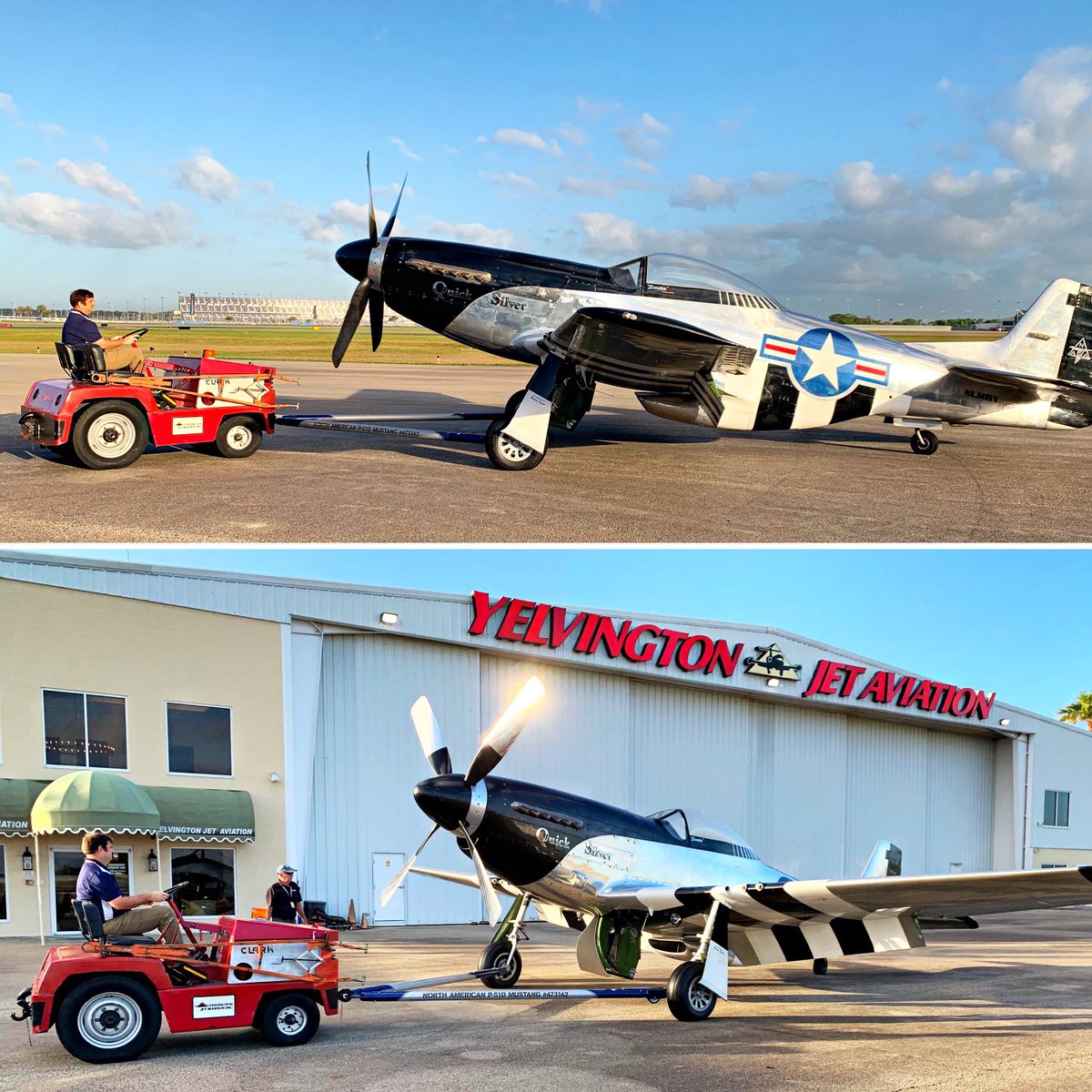 #quicksilverp51 getting ready to head south to #keywest for another airshow. 
.
.
.
#yelvingtonjetaviation #Jet #Planes #DaytonaBeach #daytonabeachinternationalairport #CustomerService #Aviation #kdab #AVGeeks #FBO #FiveStarService #corporatejet #jetlife #p51 #p51mustang