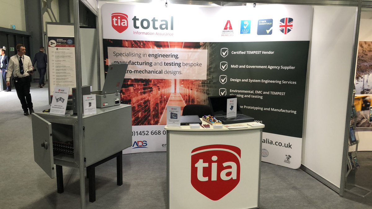 Total_IA's tweet photo. All set up and ready for the day at DPRTE Farnborough.  Total IA Consult, Design and build for Defence and Governnent worldwide. #DPRTE2019 #glosbiz #Dell https://t.co/4QNzk37rL7