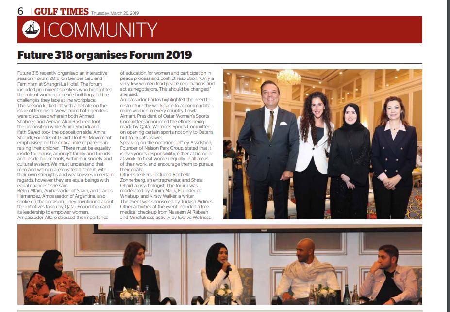 Future318Qatar's tweet photo. @GulfTimes_QATAR today! @Lolwalmarri @QatarWomenSport @QatarEmb_Madrid @amirashohdi @ahmedshaheen @IfathSayed https://t.co/Ni2gX9d7U5