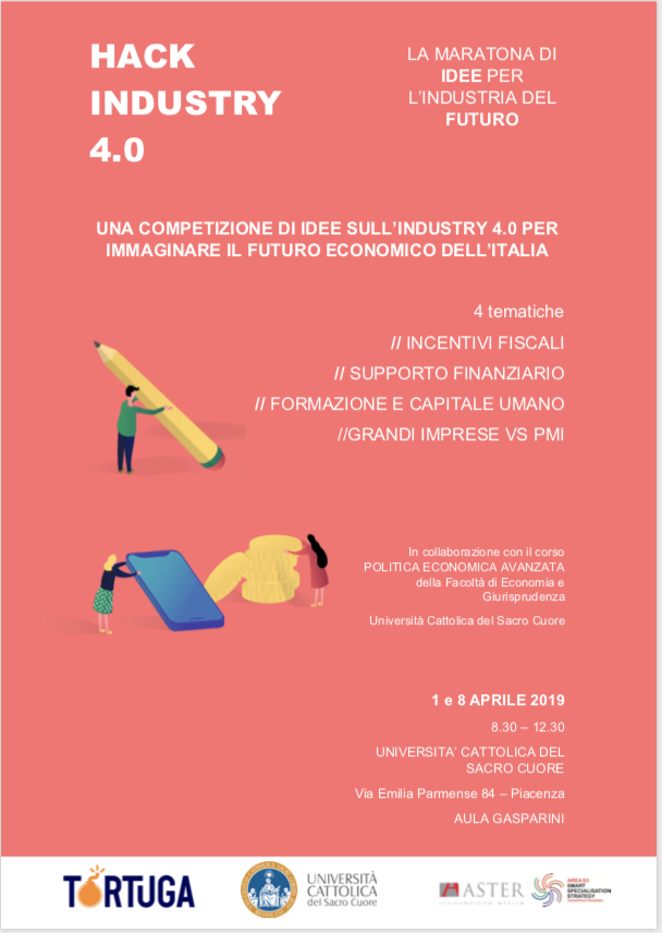 TortugaThink's tweet photo. L'1 e l'8 aprile saremo alla sede di Piacenza dell'@Unicatt per #HackIndustry 4.0, una competizione di idee per immaginare il futuro dell'Italia. 4 tematiche con cui confrontarci con gli #studenti della Facoltà di Economia e Giurisprudenza. Non vediamo l'ora! https://t.co/GyCcwgIXCR