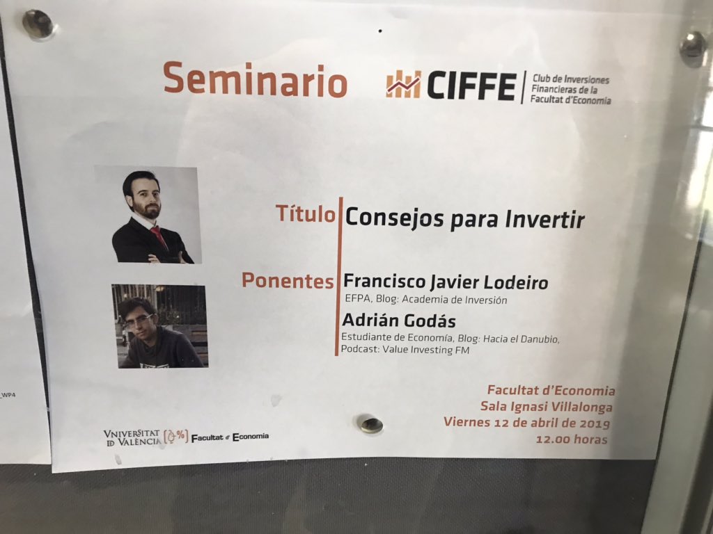 inversorenvalor's tweet photo. Salgo de dar una clase y me encuentro este cartel en el muro de la @FdEconomiaUV #analisisfundamental #ValueInvesting https://t.co/CSvtxyQP6C