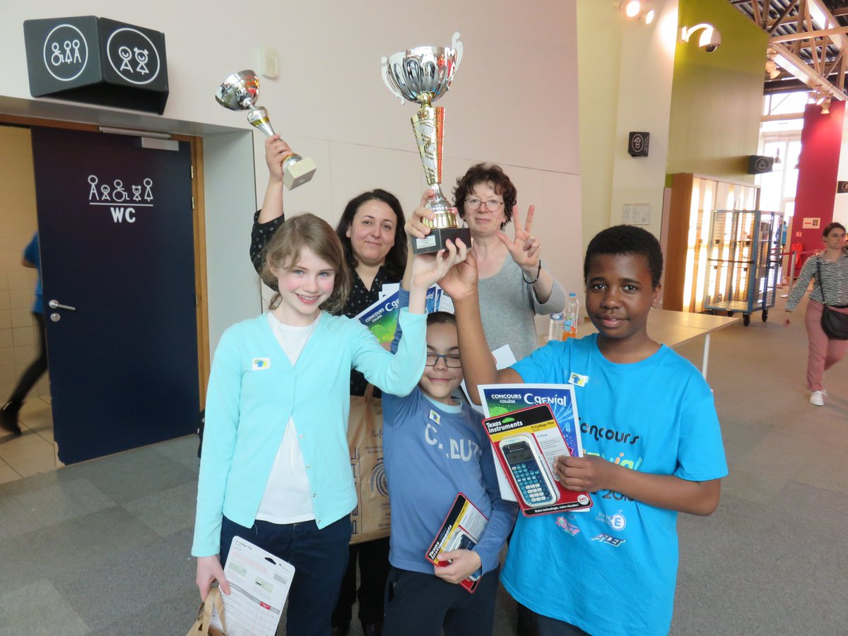 acstrasbourg's tweet photo. Le collège #Stockfeld, @acstrasbourg a remporté la finale académique du concours #CGenial. BRAVO à Mahel Schneider, Nathanaël Anzilani, Irène Lemmel et leurs professeurs Mmes Boulghobra et Rabahi... En route pour la finale nationale à Paris le 25 mai @Fond_CGenial @Sciences_Ecole https://t.co/iAVZC4TGVm