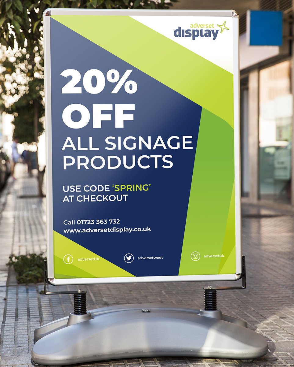 adversetweet's tweet image. Spring is here! Time to refresh your signage? We're giving away 20% OFF on all our signage products. Visit adversetdisplay.co.uk/products/signa… and use code 'SPRING' at checkout. #DisplaySignage #PavementSigns #CorrexSigns #AcrylicSignage #FoamexBoards