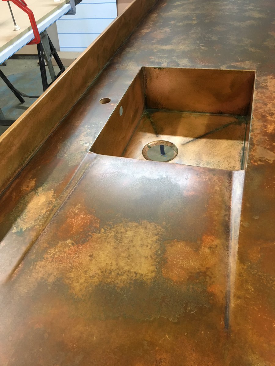 mpmengineering's tweet image. An aged #patina #copper #worktop leaving us today, this one is 3.7M long! With our indent sloping drainer, #welded #coppersink integrated rear upstand and #hob cut out #patina #bespoke #copper #interiordesign #design #kitchen #ukcopperworktops #copperworktops #uk #london #sink