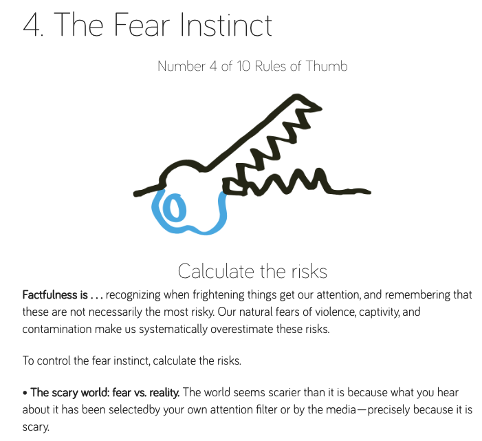 Gapminder's tweet image. Violent deaths from war, murder, terrorism and natural disasters get a lot of media attention because they’re so scary. But they represent only 1% of all deaths each year. Control your #fearinstinct: Most people die in less dramatic ways. #factfulness gapminder.org/factfulness/fe…