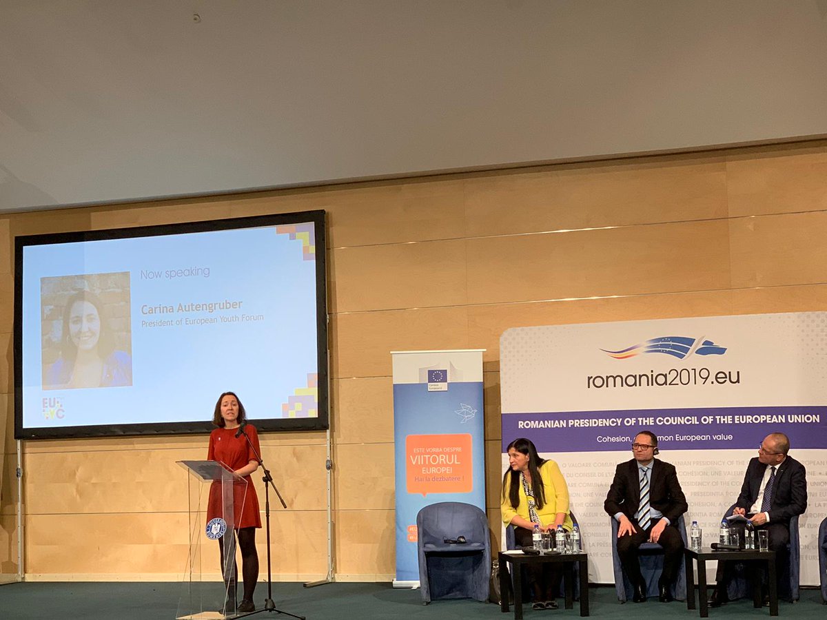 _CJE_'s tweet photo. 👉 Seguimos en la Conferencia Europea de Juventud en Bucarest
➡️Hoy asistimos a un panel en la que se debate sobre el papel de la juventud en el futuro de la UE en el que participan Ministerios de Juventud, Comisión Europea, Consejo de Europa y European Youth Forum #EUYCBucharest https://t.co/o6noEPjunW