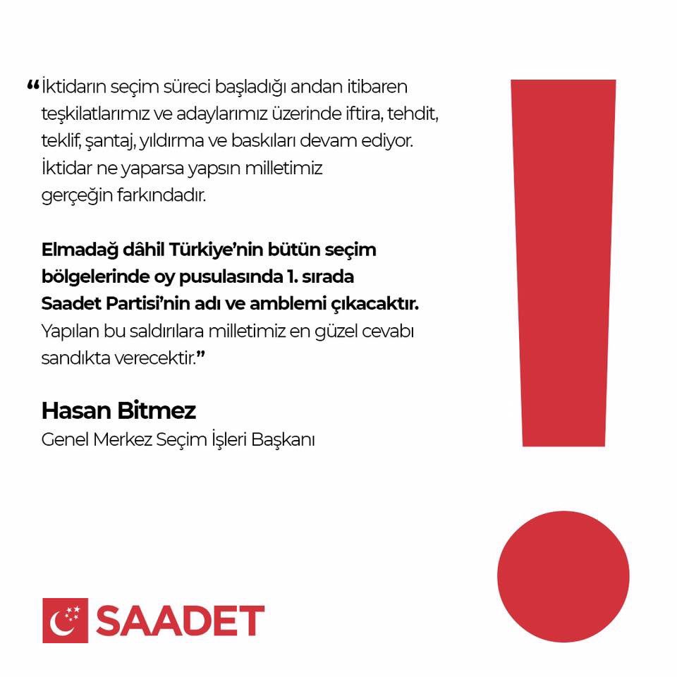 "Yapılan bu saldırılara milletimiz en güzel cevabı sandıkta verecektir."