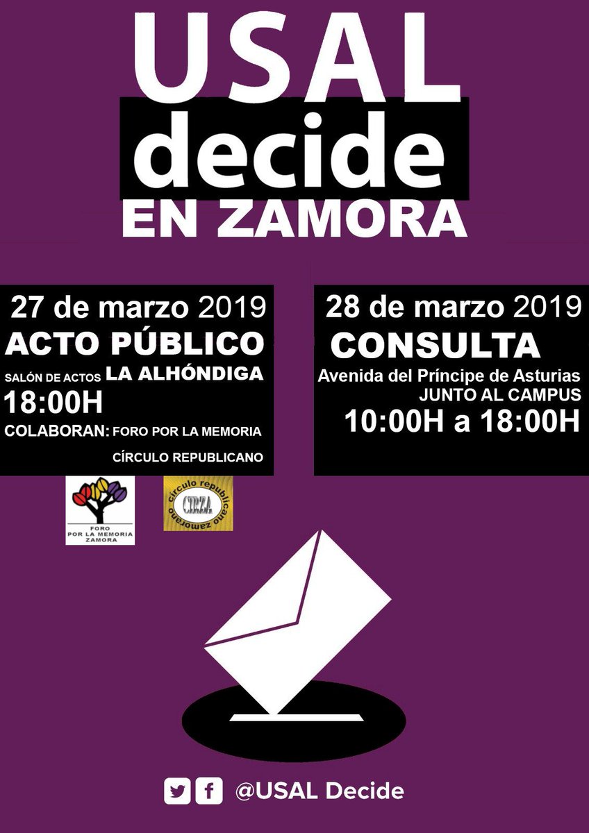 ZamoraIUJoven's tweet photo. 🗳 Hoy podremos votar, aunque algunos no quieran dejarnos, en la consulta de #USALDecide en la Avda. Príncipe de Asturias junto al #CampusViriato de #Zamora
👉 de 10 a 18h https://t.co/8I4cOHJy7m