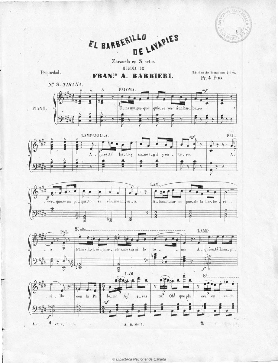 BNE_biblioteca's tweet image. La música de “El barberillo de Lavapiés” es obra del compositor Francisco Asenjo Barbieri. #ElBarberilloDeLavapiés_TZ

bdh-rd.bne.es/viewer.vm?id=0…