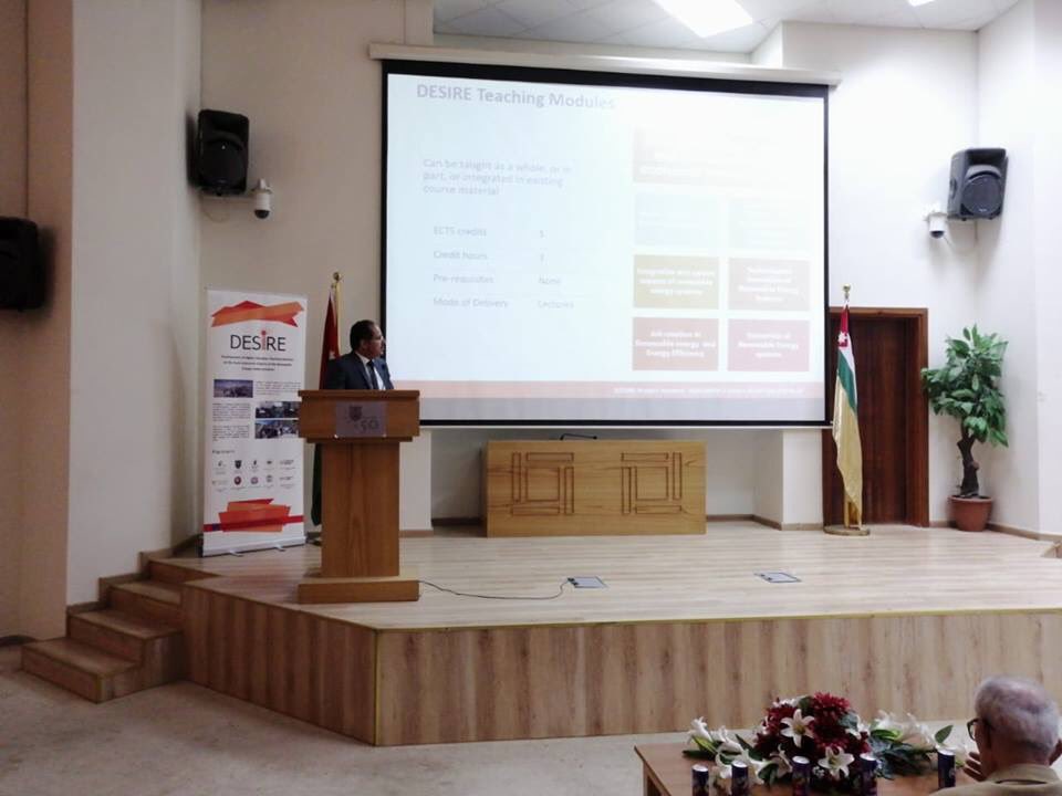 Prof. Alaaldeen Al-Halhouli , giving a presentation about our project and developed modules in DESIRE Closing Conference, which emphasises the need for improving learning experience within practice and sharing knowledge through the DESIRE E-leaning Platform
