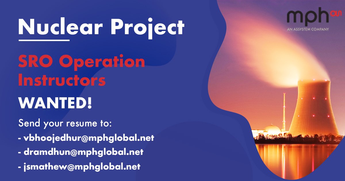 mph_global's tweet photo. 📌We are currently hiring a team of SRO Operation Instructors at the Barakah NPP, UAE! 🇦🇪
Send us your CV application at: vbhoojedhur@mphglobal.net, dramdhun@mphglobal.net and jsmathew@mphglobal.net.

#expertsbeyondborders #nuclear #engineering #UAE #recruitment #mph #mphexperts https://t.co/Tu4NVgsBUy