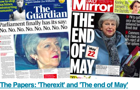 fodor's tweet image. Titulares de hoy:  &quot;Therexit&quot;, &quot;The end of May&quot; y &quot;No. No. No. No. No.&quot; #humoringlés 😂