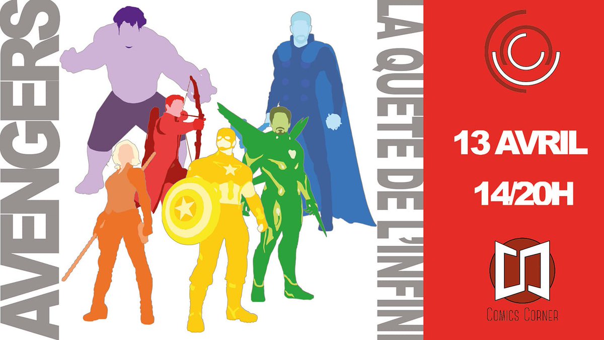 LeComicsCorner's tweet photo. N'oubliez pas votre rendez-vous le 13 avril Avengers : La Quête de l'Infini ! En fin de journée, un concours cosplay aura lieu avec un lot à gagner par notre partenaire @Cosplay_Craft! Alors amis cosplayeurs venez nous rejoindre en team Marvel ! 
https://t.co/trlbfQEbby https://t.co/Iv4J2bqRp1