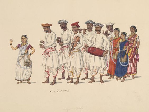 this is perfectly a  #Tanjore  #nautch party  #dance as evident from Dress of that  #Devdasi performing  #Sadir dance  #Dasi_Attam? rechristened as  #bharatnatyamcompany  #painting  #sarangi replaced by  #Violin. flute cymbol, mridang Kanjira? & Janeu type thread on shoulders of dancer