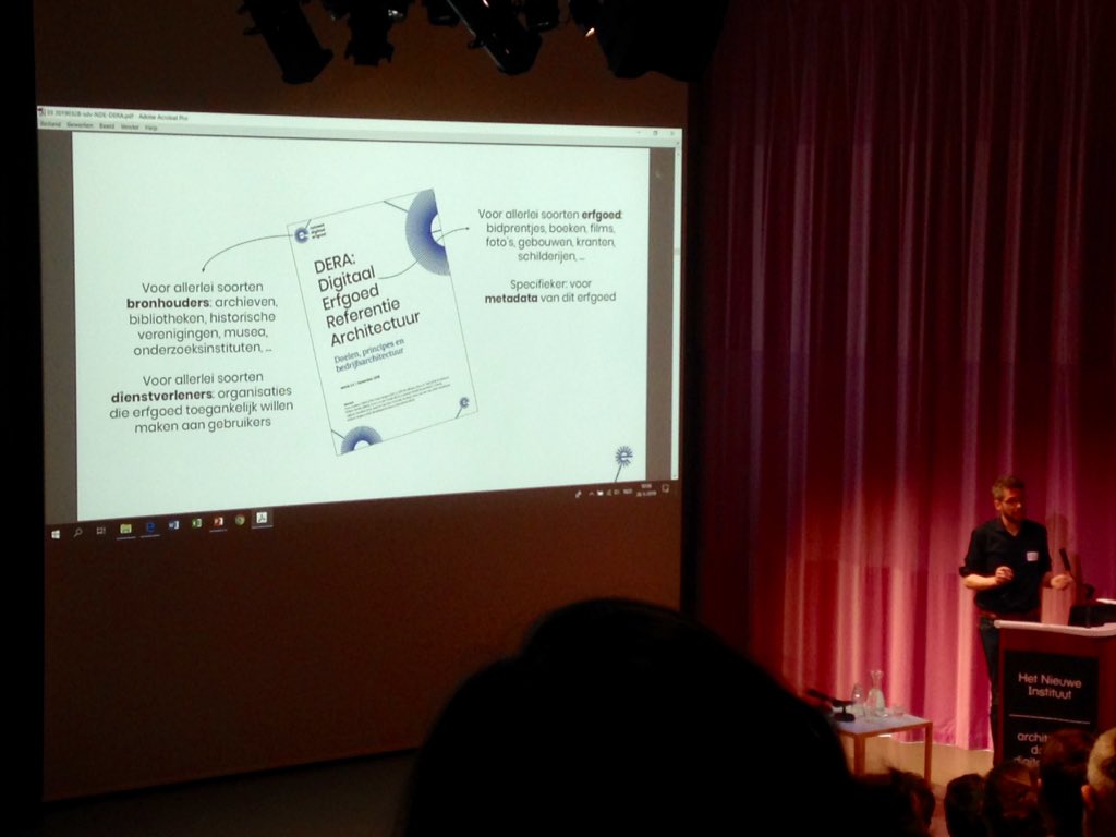 KitsR's tweet photo. The @DigitaalErfgoed Digital Heritage Reference Architecture #DERA explained by @sdevalk: taking steps towards a network of terms, linking digital heritage collections. #AdlibUG #LinkedData #LOD https://t.co/uXkBRS3nem https://t.co/1VRSi8HBhv