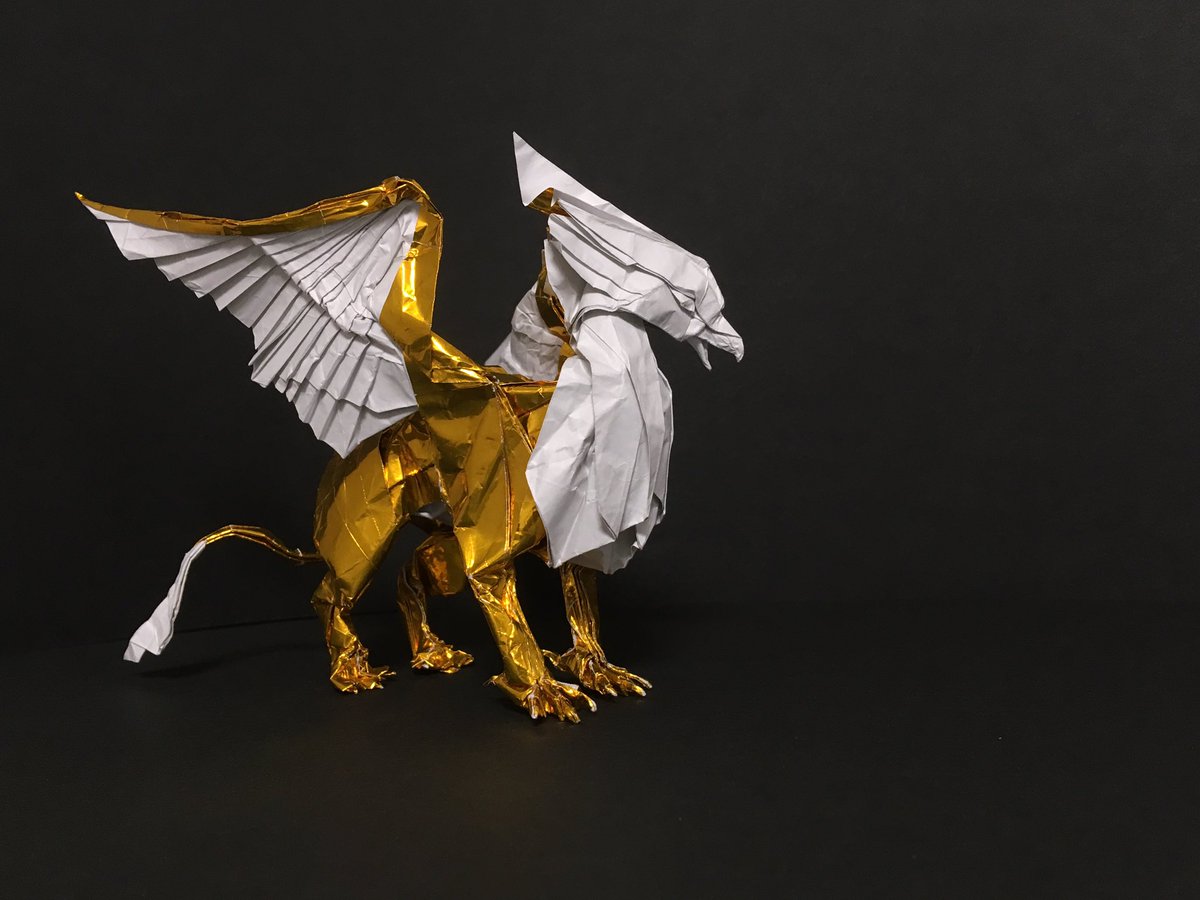 わっつぁん グリフォン 作者名 勝田恭平さん 折り手 わっつぁん 初挑戦 勝手ながら自分なりに仕上げてみました 折り図を見ながら折るのは久しぶりだったので楽しめました 折り紙作品 至高のおりがみ