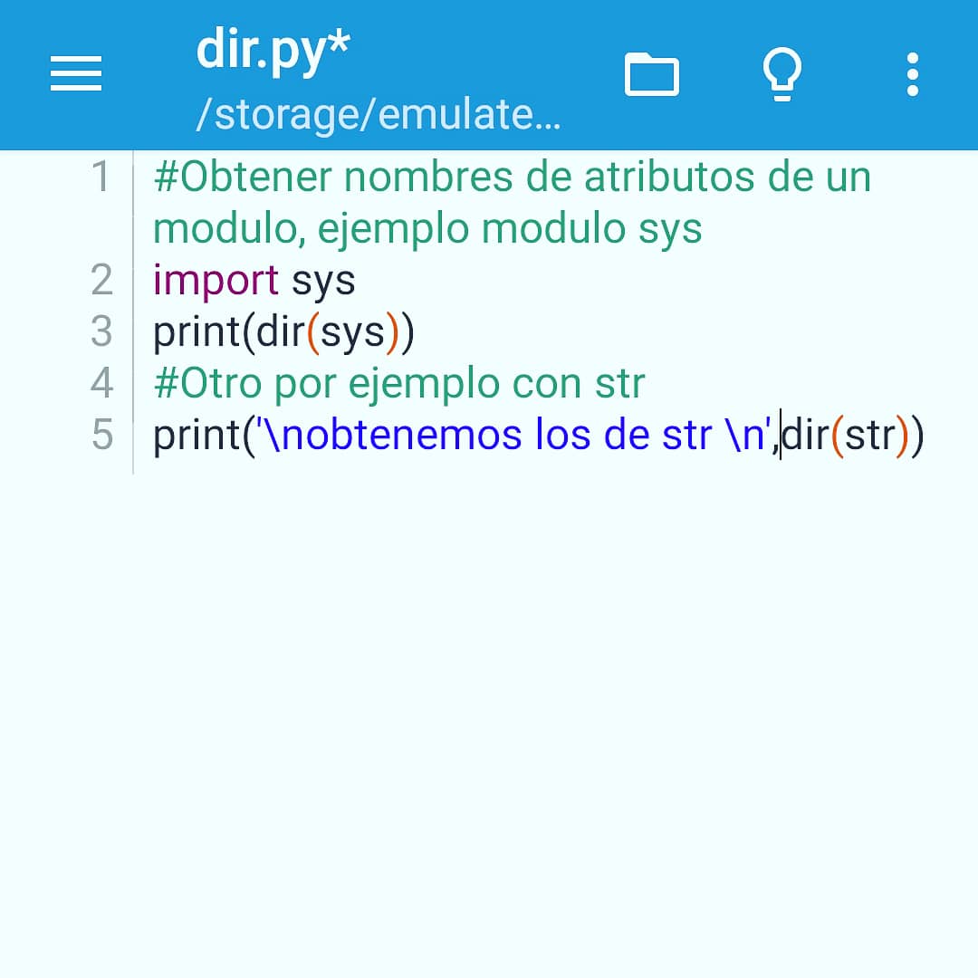 josecodetech's tweet photo. Otro ejemplo con función str para obtener atributos de modulo usando dir con #python #programacion #programando #programming #程序設計 #code #pydroid  #coding #tipsPython https://t.co/Fc0q80f9CD