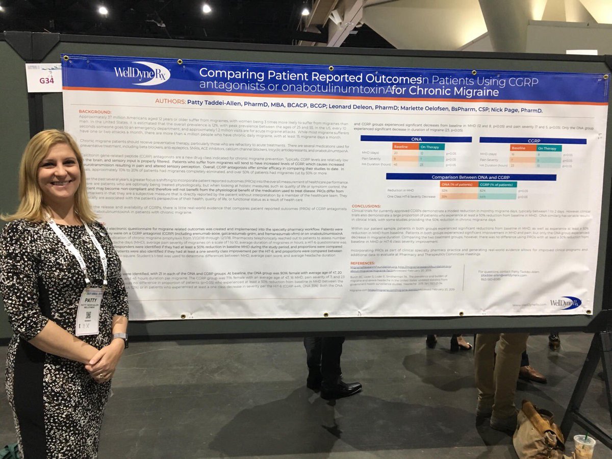 WellDyne's tweet photo. Two of our clinical leaders did a great job presenting their posters yesterday at #AMCP2019. Patty Taddei-Allen, PharmD, (Director, Outcomes Research) and Leonard Deleon, PharmD (Managed Care Pharmacist Resident). Thanks for representing WellDyneRx so well. #ClinicalLeadership https://t.co/TN1BQsdPdt