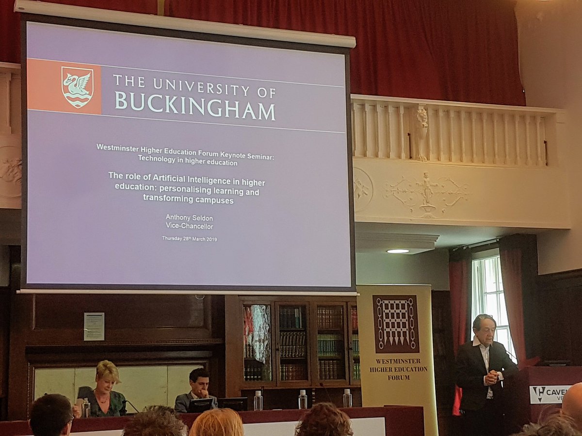 GoTeamOU's tweet photo. Suitably dramatic session from Sir Anthony Seldon: "We are exploring the limits of AI and [industrial/education revolution] 4.0 technology, and where humans begin." #WHEFevents https://t.co/hcEaqzcuAb