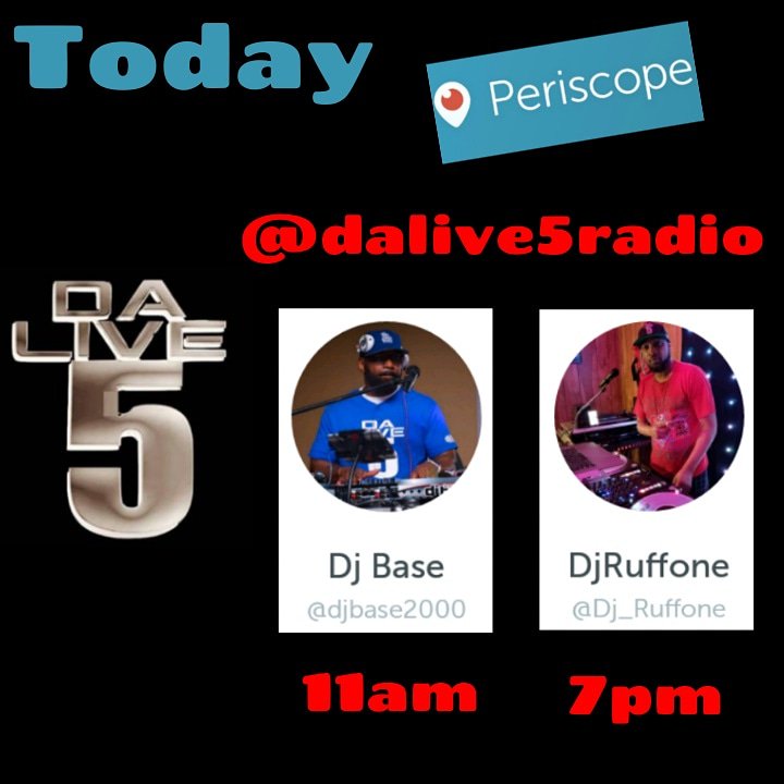 ESesuuu's tweet photo. Today @dalive5radio on #Periscope
.
🕚 11am with @djbase2000
🕖 7pm with @dj_ruffone
.
.
.

#tbt #throwbackthursday #HIPHOP #RnB #music #dance #DJ #DJs
#dalive5radio #DaLive5 https://t.co/zyuzL2afkO