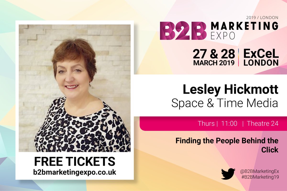 B2BMarketingEX's tweet photo. โ ๏ธ5 MINUTE WARNINGโ ๏ธUntill Lesley Hickmott from @SpaceTimeMedia will be discussing "Finding the people behind the Click". Join her in Theatre 24 to discover the best methods to develop online audience personas๐โโ๏ธ. #B2BMarketing19 #audienceprofiling https://t.co/h6ZVSbBD98