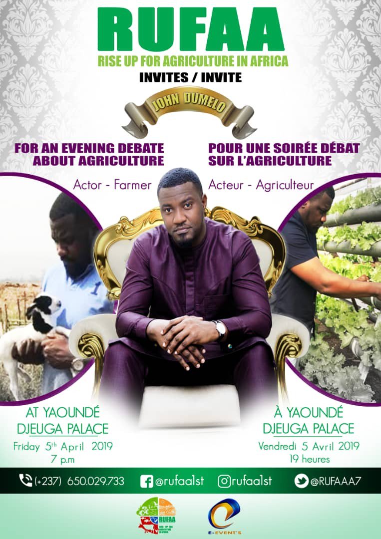 RUFAA7's tweet photo. Parce que le bonheur se partage et que nos ambitions nous réunissent.... Ne manquez pas l'évènement de tous les possibles. Offres toi un tête à tête avec John DUMELO ce 05 Avril 2019 dès 19H à L'hotel Djeuga Palace

#April05th
#agroentrepreneurs
#africafirst
#Rufaa https://t.co/2eGZlk9itJ