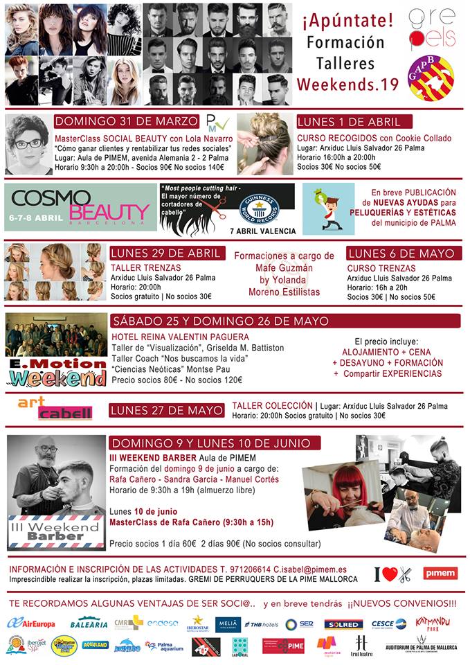 pimemdigital's tweet photo. Atención‼ Ya tenemos el calendario con las próximas actividades para el gremio de peluquer@s #RedesSociales #Trenzas #TallerColeccion #WeekendBarber #WeekendEmotion ¿¡Te lo vas a perder?! ✏ 🗣Info e inscripciones en el 971206614 - isabel@pimem.es https://t.co/lcgt0bci1j