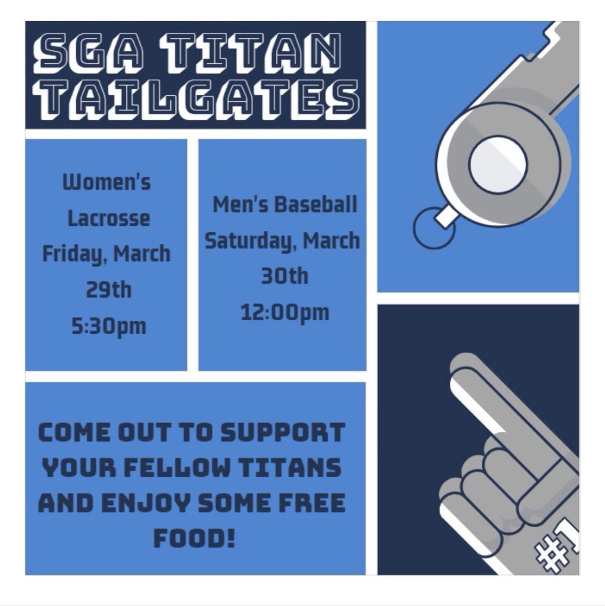 SAAC_WC's tweet photo. Make sure to stop by and support Women’s Lacrosse and Men’s Baseball!!Enjoy free food and fun with friends! #gotitans #tailgate https://t.co/VsDT9EjXZL