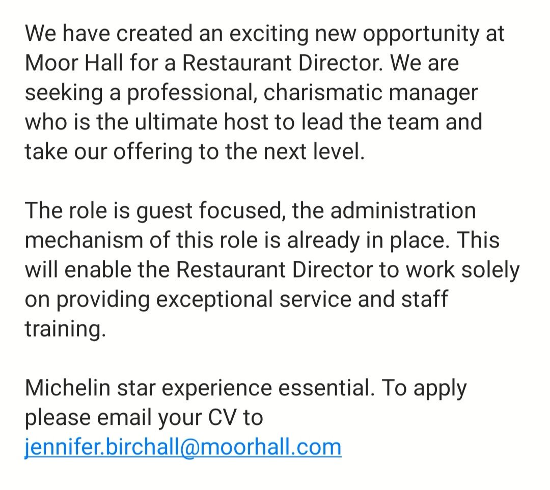restmoorhall's tweet image. **EXCITING OPPORTUNITY**
#restaurant #restaurantmoorhall #moorhalllancashire #moorhall #restaurantdirector #recruitment #foh #restaurantwithrooms #michelin #2michelinstars #Lancashire