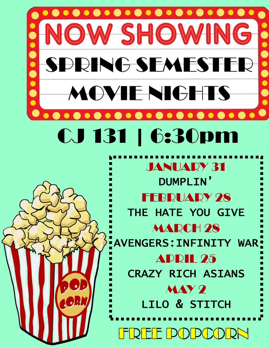 Come watch Avenger's Infinity War with us at Merancas in CJ 131! Movie will start at 6:30pm and we'll have free popcorn! #cpccstudentlife #mightymerancas #merancassga