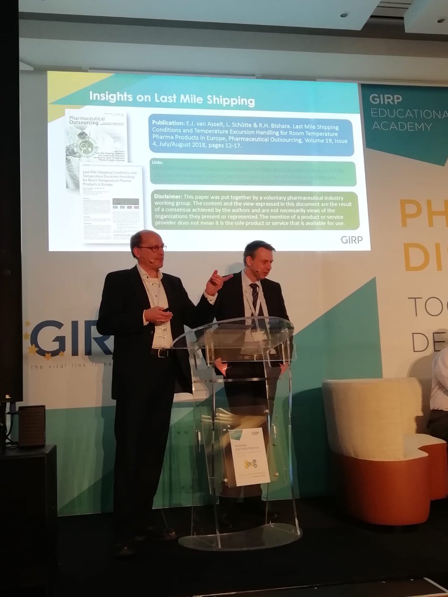 GIRPBrussels's tweet photo. 1/3 @FellowErik from @MSDNederland  and Lutz Schütte from @PHOENIXPharma presenting insights on last mile shipping and T° excursion handling for room T° – A #PCCIG @GIRPBrussels @EFPIA project #GIRPSCC https://t.co/vOVLJhh7ua