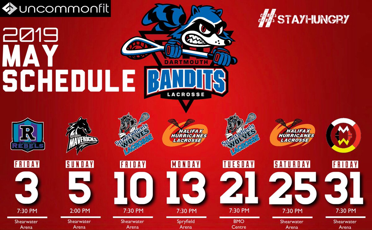 Our May Schedule ⬇️
<a href="/RebelsJrLax/">St. Margaret's Bay Rebels</a> are in our trolley tracks first! 😡
<a href="/TheECJLL/">East Coast Junior Lacrosse League</a> <a href="/UncommonFit/">Uncommon Fit</a> <a href="/DartBanditsLAX/">Dartmouth Bandits</a> 

May 3rd: HOME OPENER
May 25th: JERSEY DAY