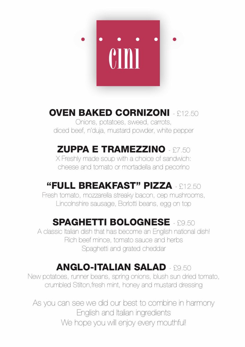 cinifriend's tweet photo. To celebrate English Tourism Week (30th March - 7th April) we are pleased to present our Specials of the Week.  Showcasing the Best of British with an Italian Twist 🇮🇹 🇬🇧 .   Available from Monday 1st April - Saturday 6th April.  #englishtourismweek https://t.co/argYdJBcCV