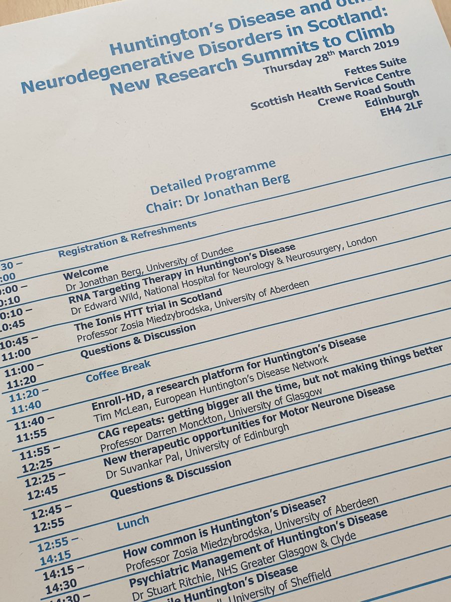 NHSResearchScot's tweet photo. New #research summits to climb - today our Genetics specialty group led by Dr Berg host conference on huntington's disease and other neurodegenerstive disorders with @NRS_NDN also attending. Follow on #HDRes19 https://t.co/0Q8H4xKZZd https://t.co/58FVt97baM
