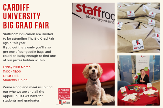 StaffroomEd's tweet photo. The countdown has begun! It's less than 24 hours until the Big Grad Fair! Don't forget to get there early to receive one of our Goodie Bags.
@cardiffuni @CardiffCareers #BigGradFair #GradsLoveCardiff https://t.co/sTAQaFBmzX