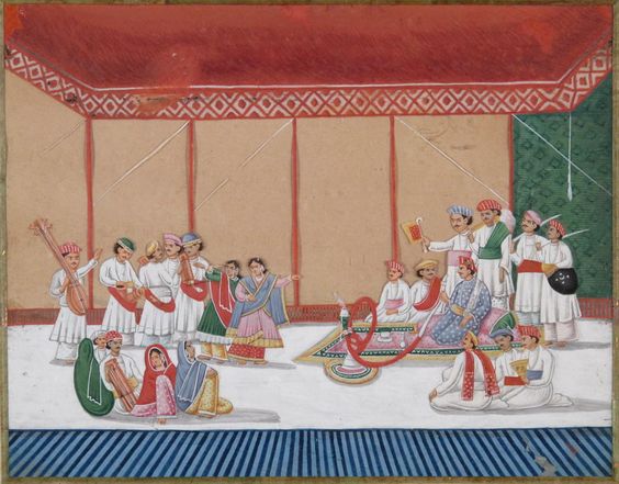  #Nawab smokes a huqqa while entertained by a  #nautch. Company School at  #Patna. Circa 1840.artistically not of much high standards considering some of very Aesthetically rich works done earlier. May be due to patron's status? http://www.IndianMiniaturePaintings.co.uk 